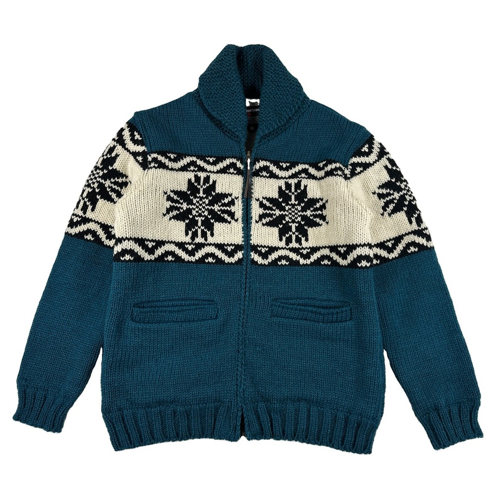 Lost Horizons Sweater Cardigan Womens XS Blue Fair Isle Wool Zip Lined Cowichan